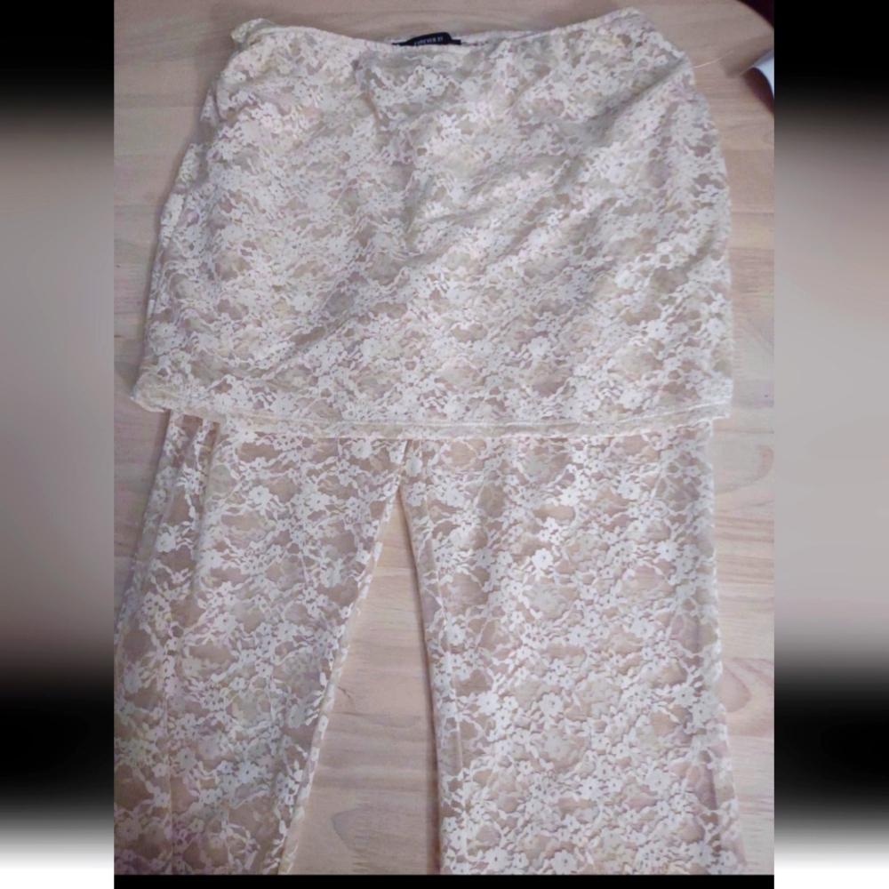 Floral Sheer Lace Cream White Leggings Forever 21